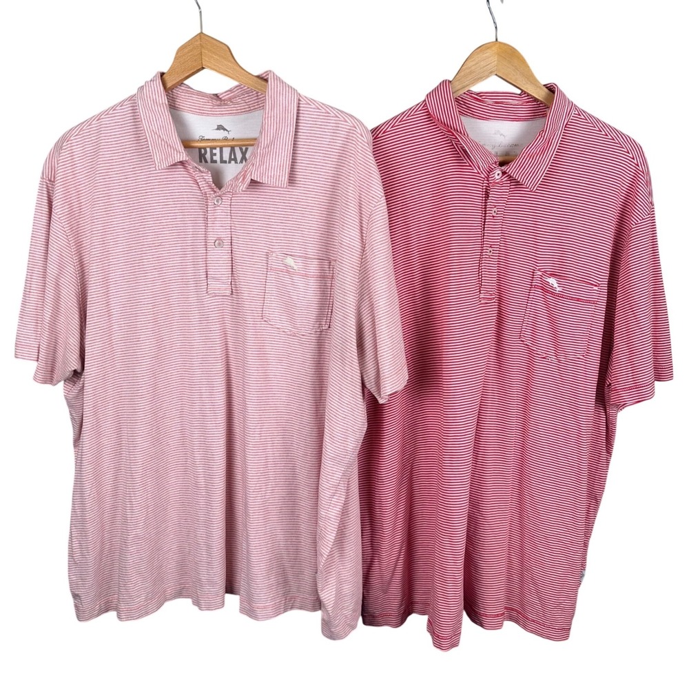 Tommy Bahama Relax Mens XXL Pima Cotton Striped Polo Shirt Bundle 2 Pack Pink